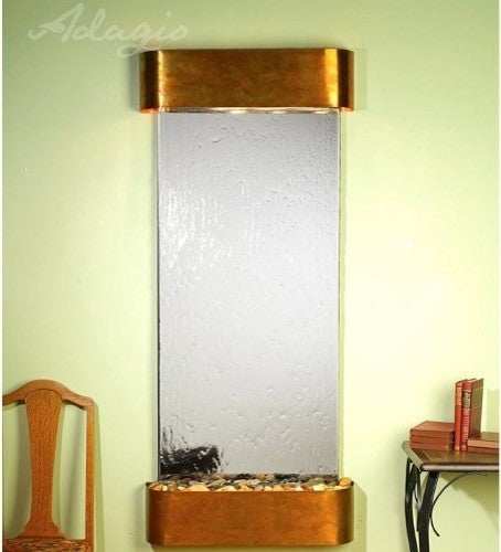 Inspiration Falls Wall Fountain, Rustic Copper, Clear Mirror, Round Frame