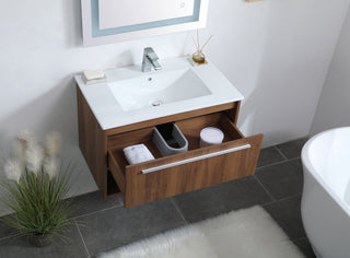 30" Single Bathroom Floating Vanity, Walnut Brown
