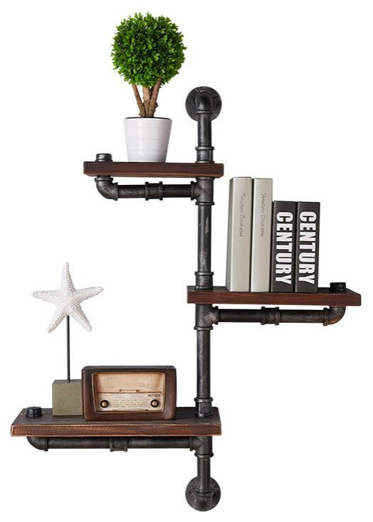 Armen Living Orton Modern Metal 30" Wall Display Shelf in Gray and Walnut