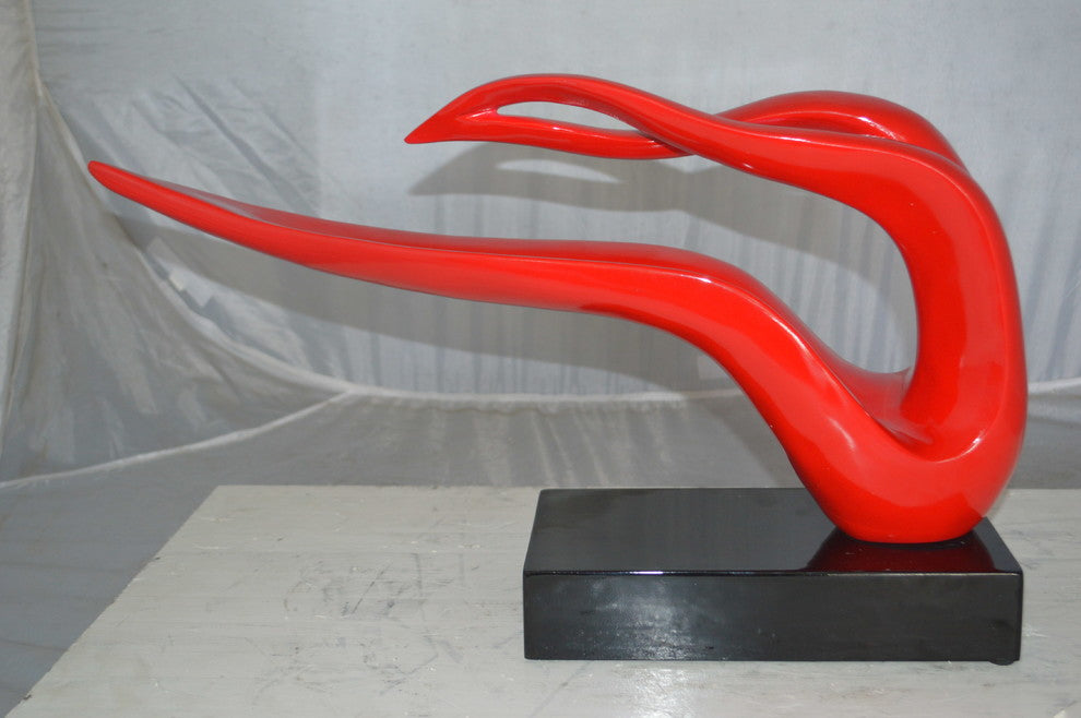 Modern Art Red Ribbon Resin Statue -  Size: 25"L x 6"W x 13"H.