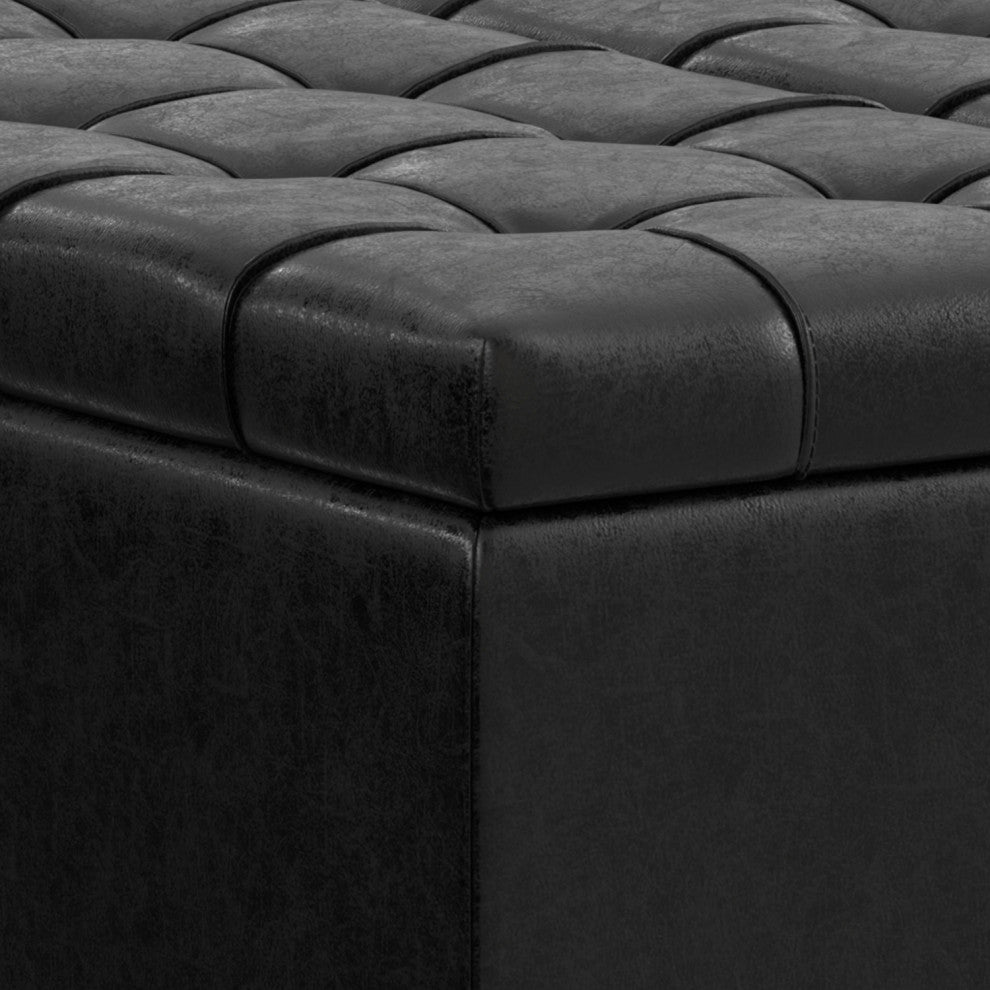 Harrison Small Square Coffee Table Storage Ottoman, Distressed Black
