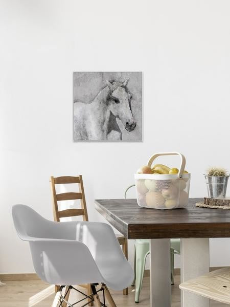 "Gray Elegant Horse" Floater Framed Painting Print on Canvas, 24"x24"