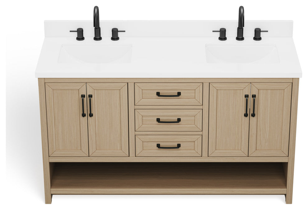 The Asher Bathroom Vanity, Oak, 55", Double Sink, Freestanding