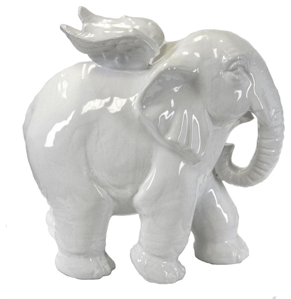 Charmingly Designed Elephant Angel Figurine, White