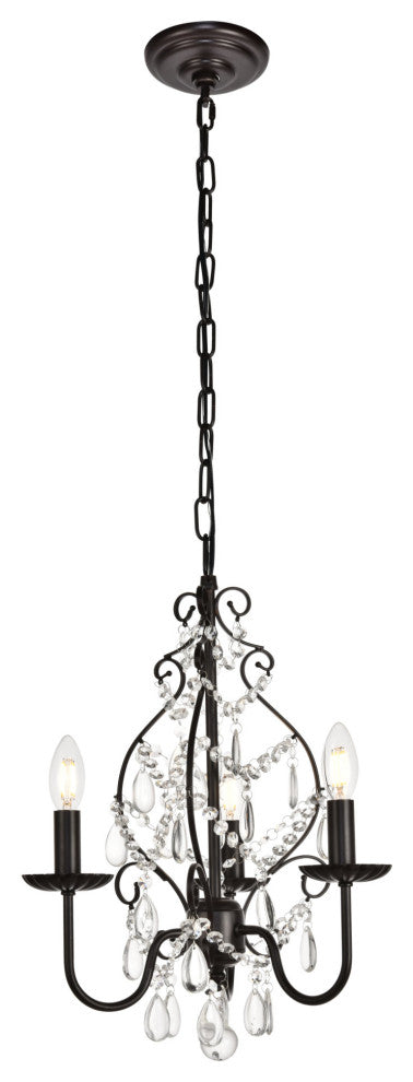 Elegant Lighting LD5003D15 Blaise 3 Light 15" Crystal Chandelier - Oil Rubbed