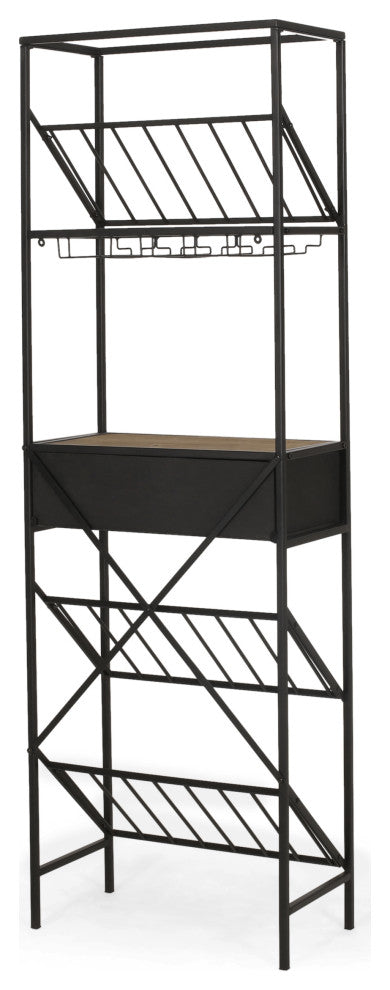 Broadwater Boho Industrial 21 Bottle Floor Wine Rack with Storage
