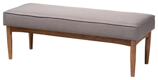 Marleen Mid-Century Modern Gray Fabric Wood Dining Bench