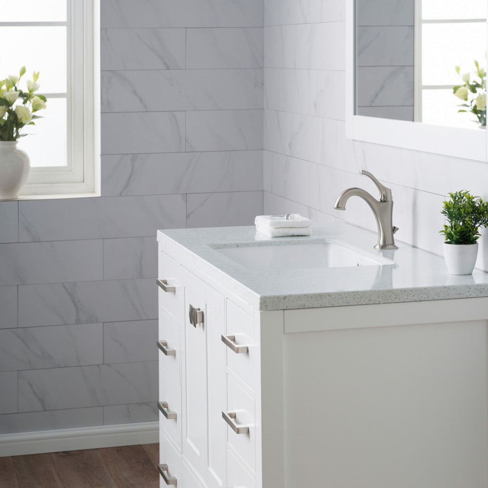 Elavo Ceramic Rectangle Undermount Bathroom Sink, White