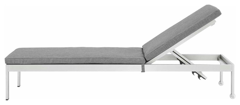 Lounge Chair Chaise, Aluminum, Metal, Silver Gray, Modern, Outdoor Patio