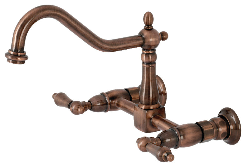 KS124ALAC Heritage Wall Mount Bridge Kitchen Faucet, Antique Copper