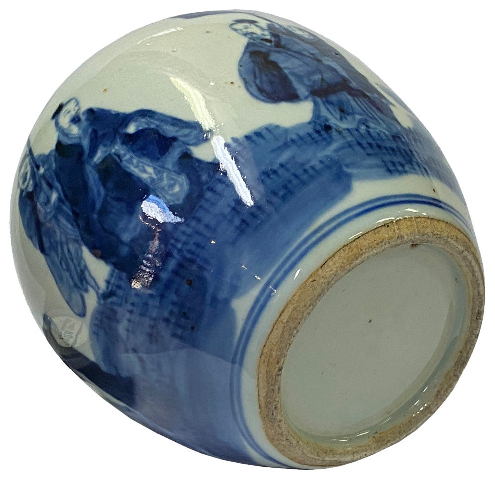 Oriental Handpainted People Small Blue White Porcelain Ginger Jar Hws2330