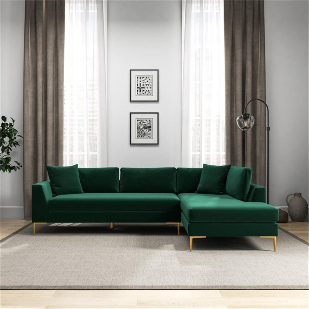 Mila Green Velvet Modern Living Room Corner Sectional Couch