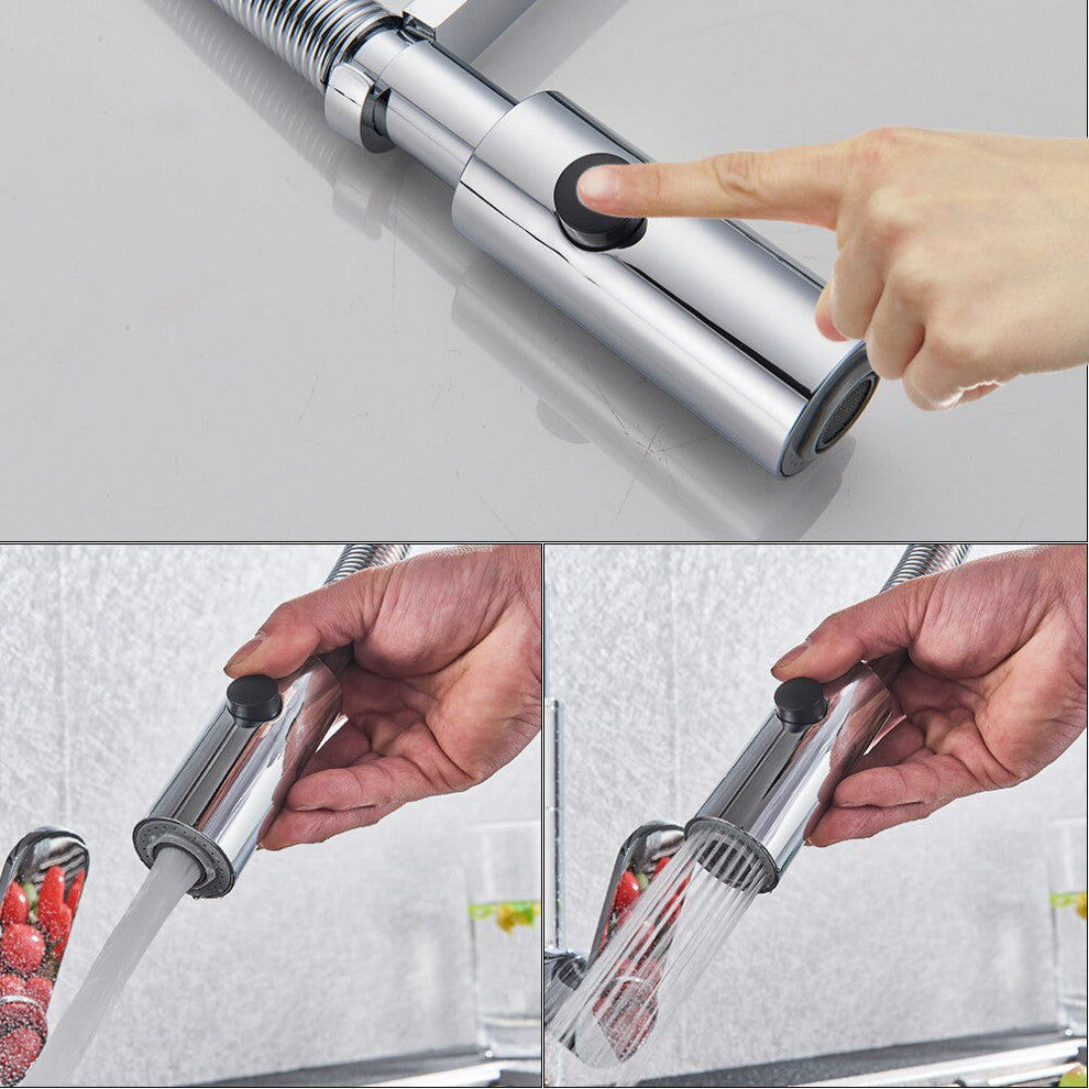 Deck Mounted Swivel Spout Pull Down Kitchen Faucet