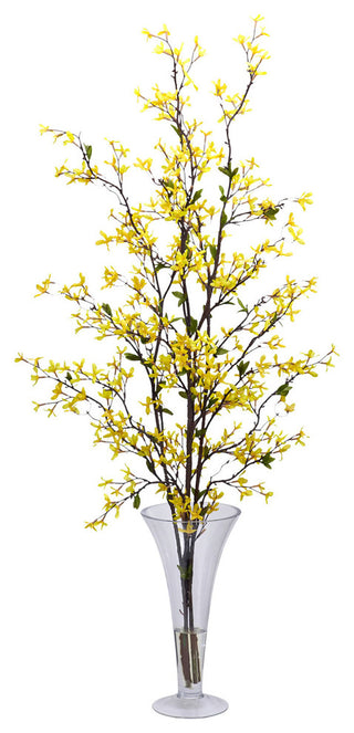 Forstyhia With Vase Silk Flower Arrangement