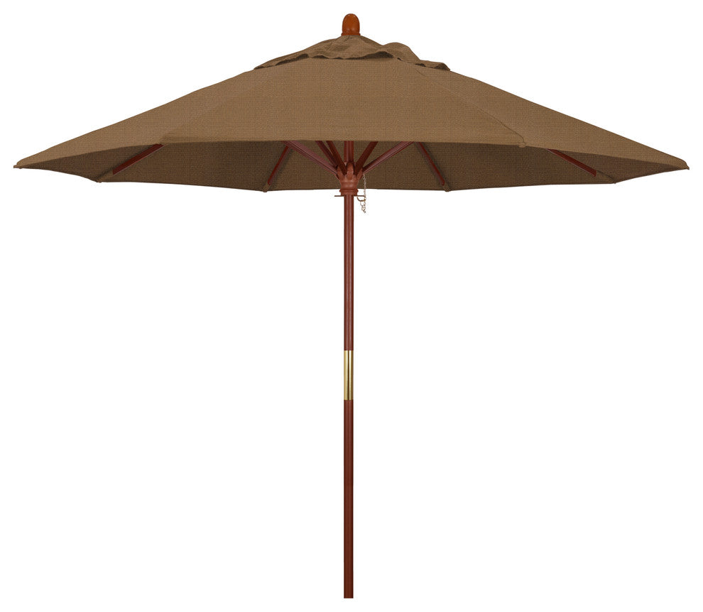 9' Square Push Lift Wood Umbrella, Olefin, Woven Sesame