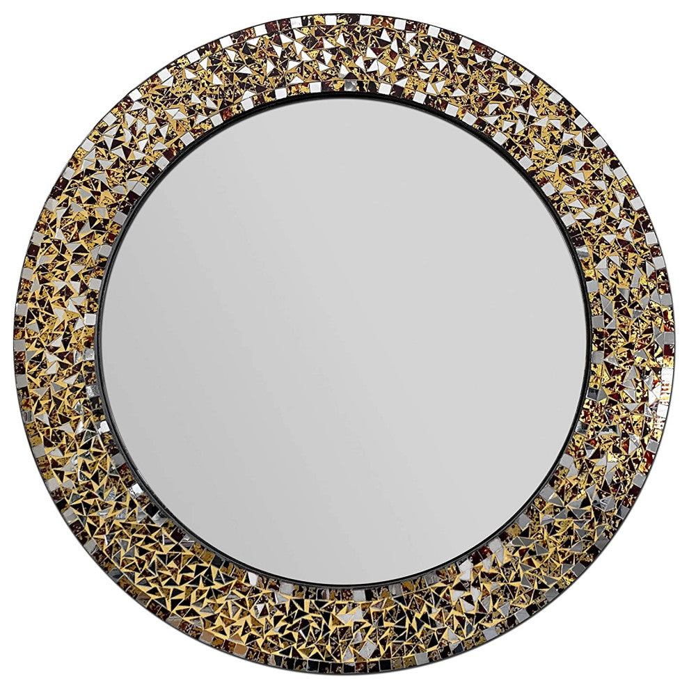 DecorShore 24" Decorative Mosaic Glass Wall Mirror (Golden Sands)