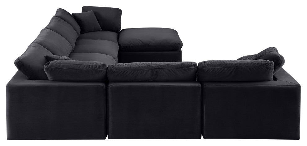 Comfy Upholstered U-Shaped Modular Sectional, Black, 7-Piece: 3 Armless Chair, 3 Corner Chair, 1 Ottoman, Velvet