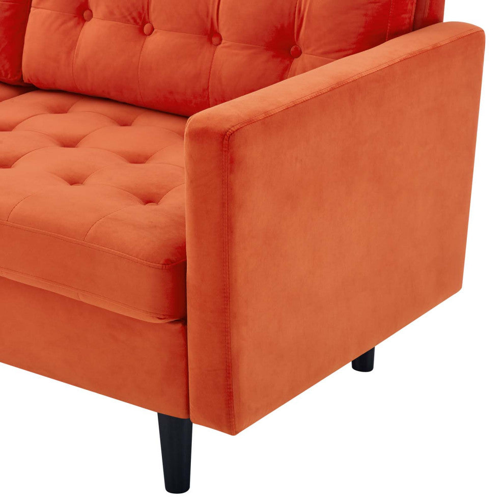 Tufted Sofa, Velvet, Orange, Modern, Living Lounge Room Hotel Lobby Hospitality