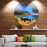 Rainbow Over The Ocean Bay, Modern Seascape Round Wall Art, 36"