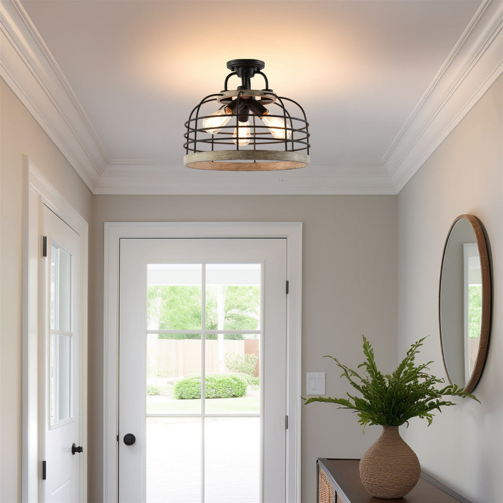 Kira Home Sawyer 17" Farmhouse Semi Flush Convertible Pendant Chandelier Light