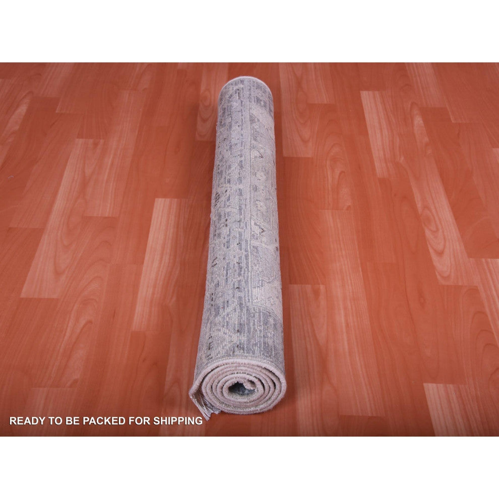 Gray, Pure Silk And Textured Wool Hand Knotted, Oushak Oriental Rug, 3'0" x 5'2"