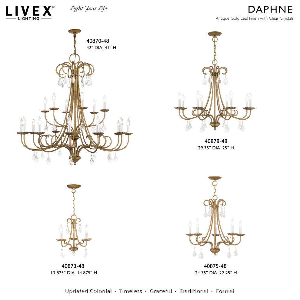 Daphne 18-Light Antique Gold Leaf Extra Large Chandelier, Clear Crystals