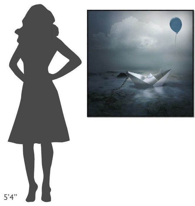 "Paper Boat and Balloon" Framed Canvas Giclee by Natalia Simongulashvili, 37x37"