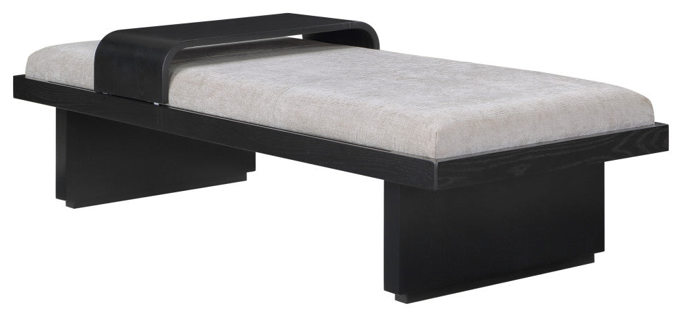 Arlington Chenille Fabric Upholstered Bench, Grey, Black Finish