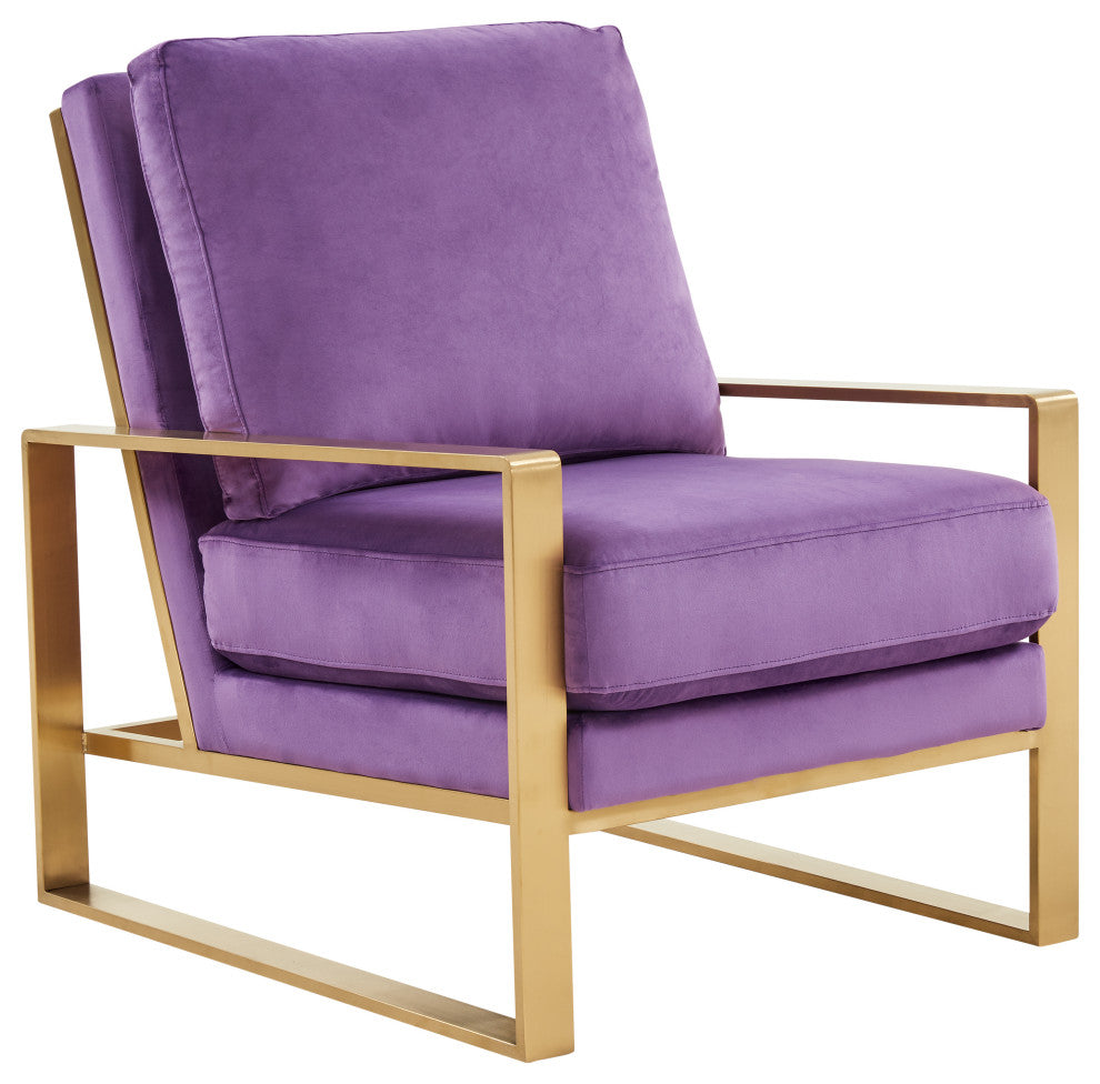 LeisureMod Jefferson Velvet Accent Armchair With Gold Frame, Purple