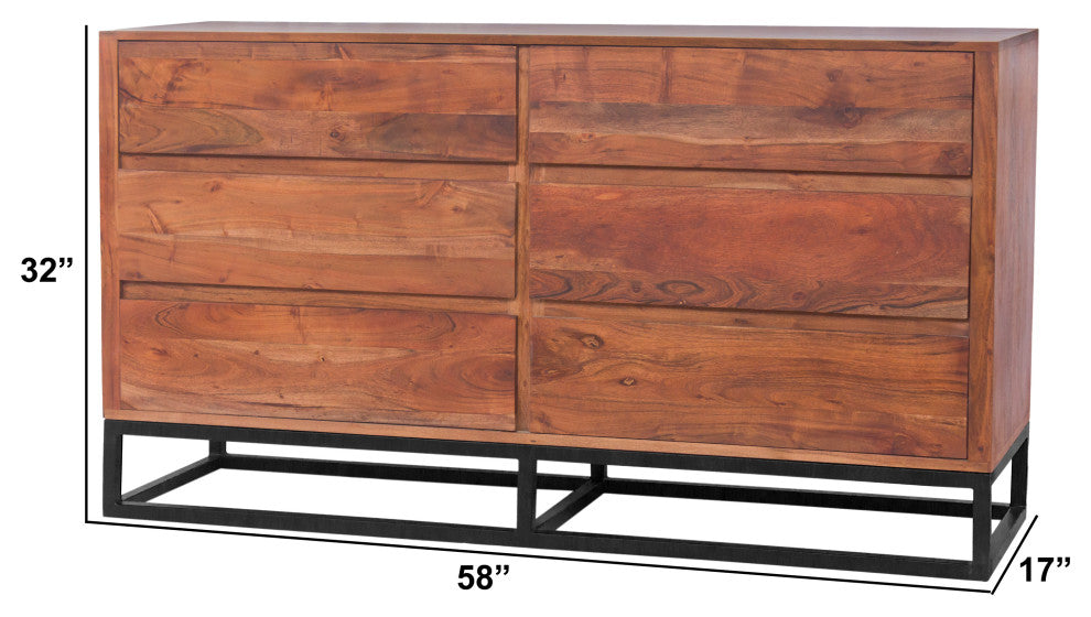 Modern Acacia Wood Dresser Or Display Unit With Metal Base, Walnut Brown & Black