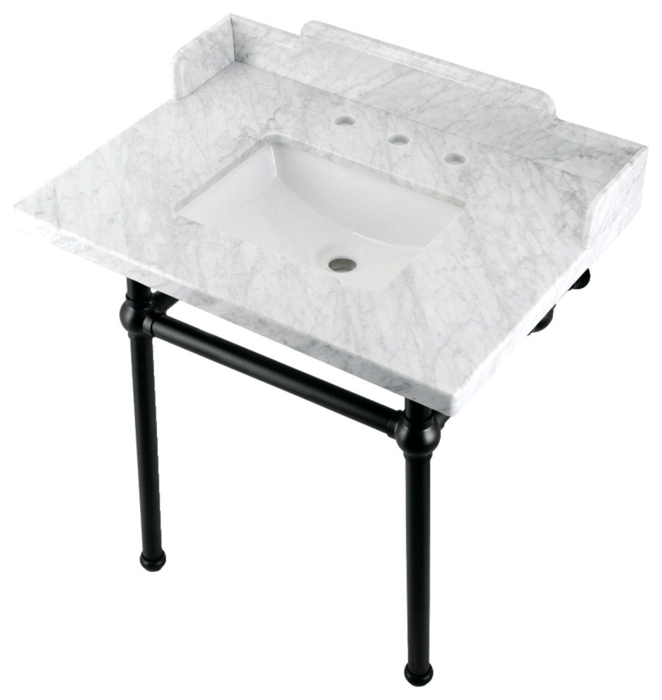 Kingston Brass LMS3030MBSQ0 30" Carrara Marble Console Sink, Legs