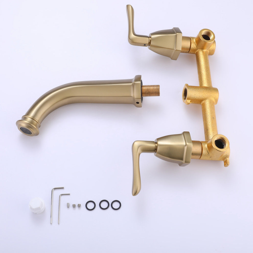 2-Handle Newly Trendy Wall Mounted Bathroom Faucet, Brushed Gold