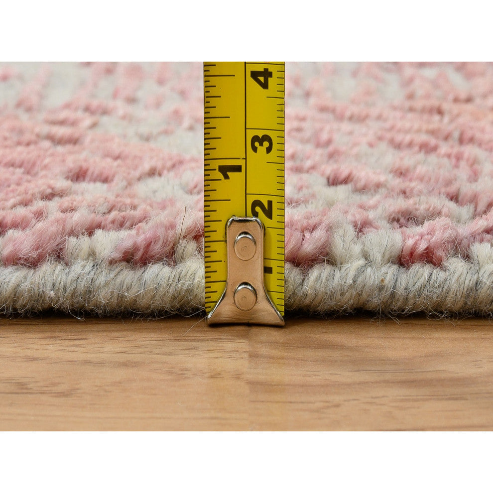 Rose Pink, Wool and Art Silk, Jacquard Hand Loomed, Runner Rug, 2'6"x8'0"