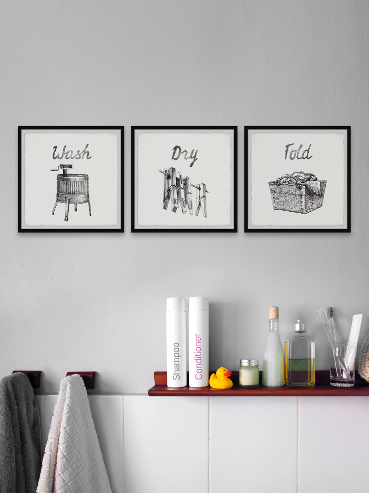 Wash, Dry and Fold Triptych, 3-Piece Set, 18x18 Panels