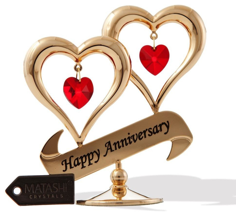 24K Gold Plated Beautiful "Happy Anniversary" Double Heart Table Top Made