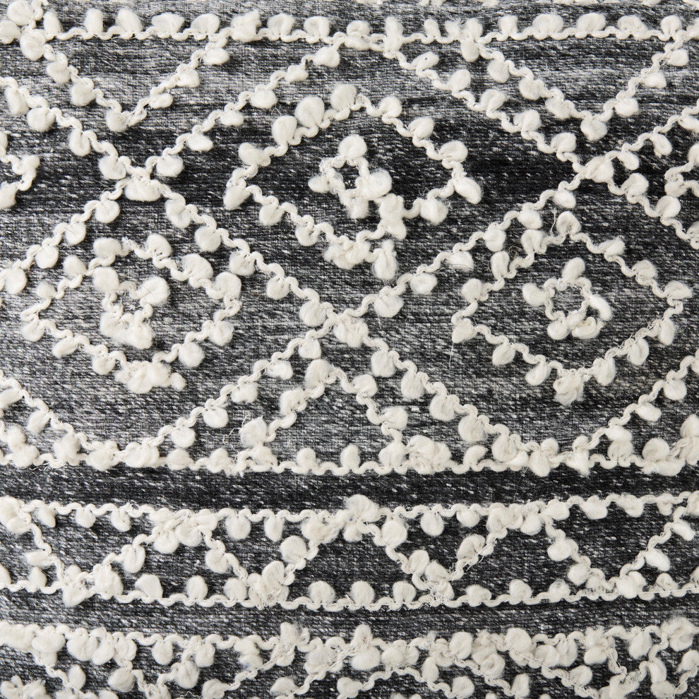 Farida 16Lx16Wx16H Dark Gray Wool and Polyester Patterned Pouf