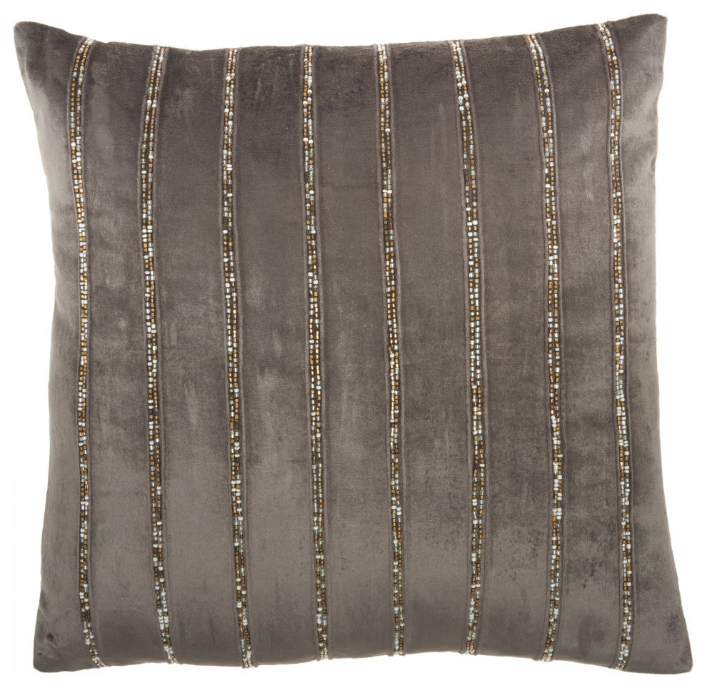 Glam Dark Gray and Gold Accent Throw Pillow With Beaded Details