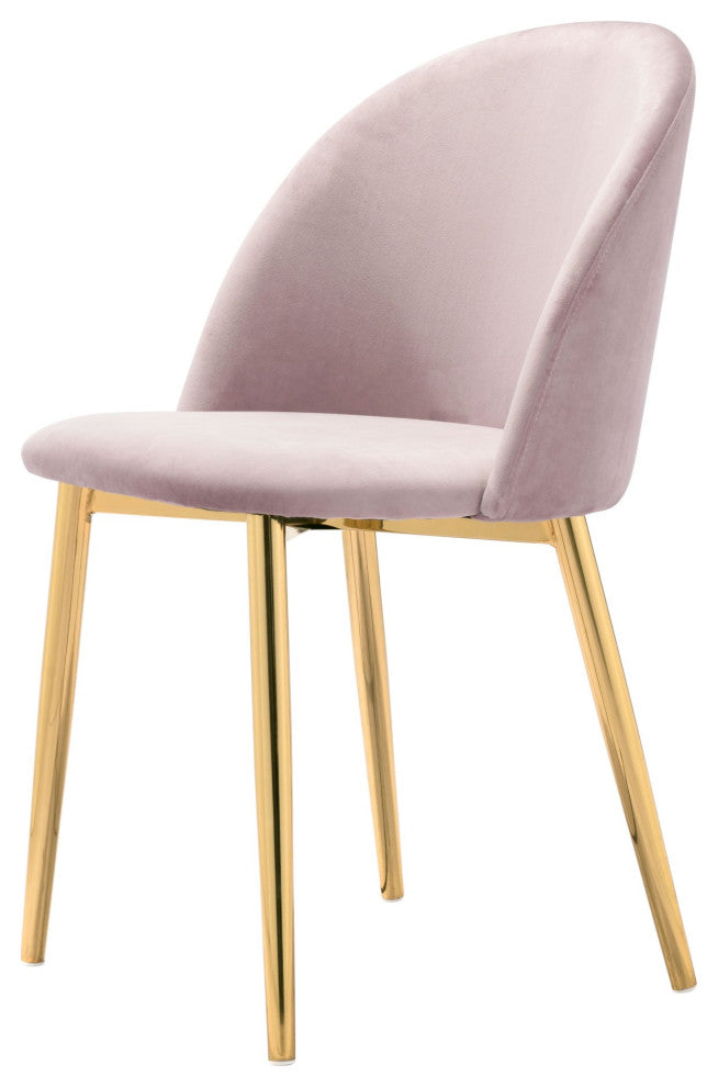 Dining Chair, Set of 2, Steel Metal, Fabric, Pink, Gold, Bar Kitchen Pub Bistro