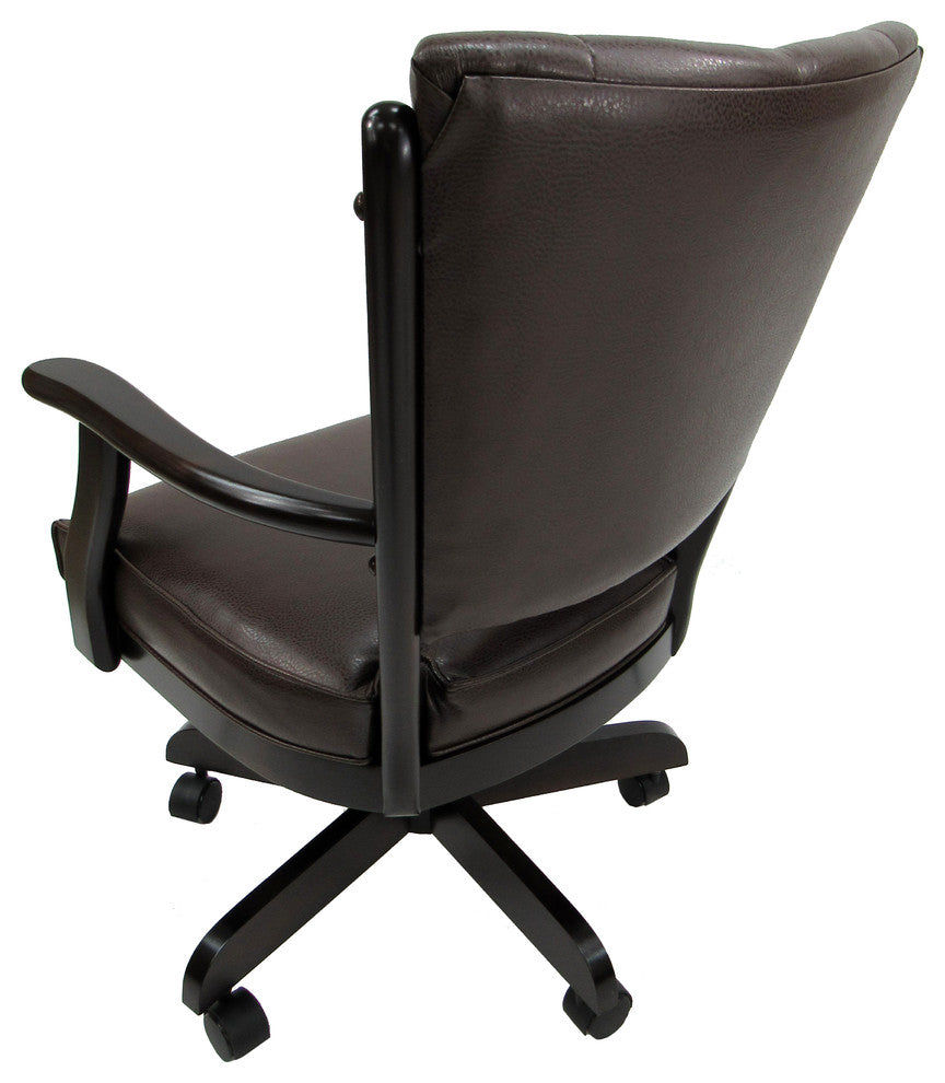 Caster Dining Chair On Wheels Solid Wood, Classic, Brown Vinyl Dark Cherry