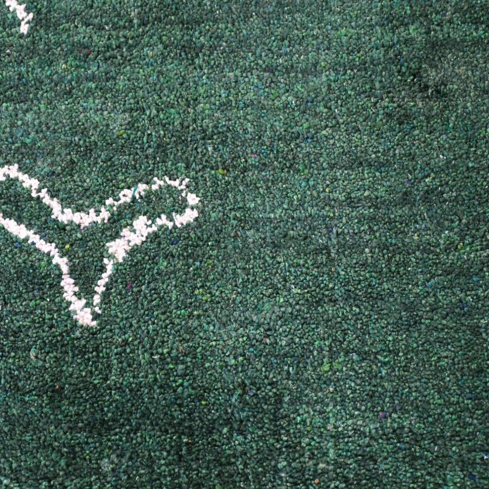 HAND KNOTTED LOOM SILK AREA RUGS-6'x9',Rectangle,Dark Green White,Contemporary