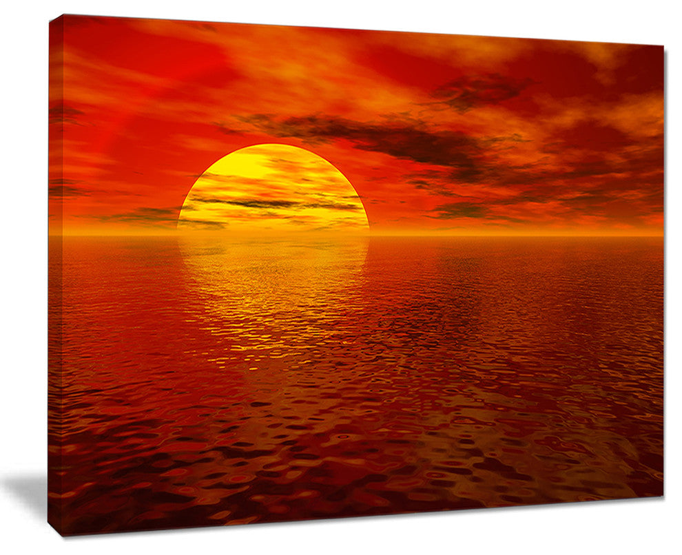 "Sun Falling To Yellow Ocean" Seashore Canvas Print, 20"x12"