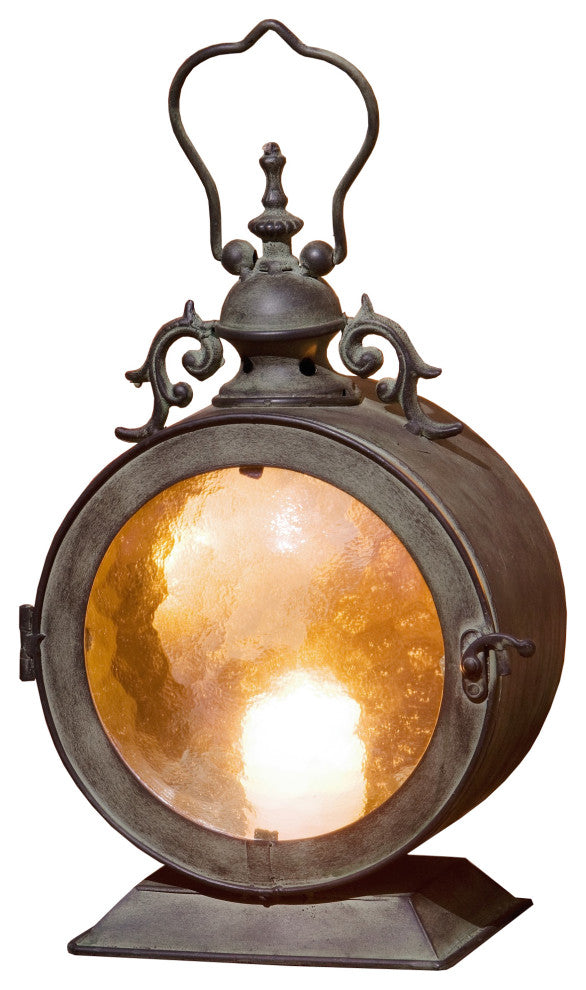 Metal Round Hanging Candle Lantern, Curved Glass Insert