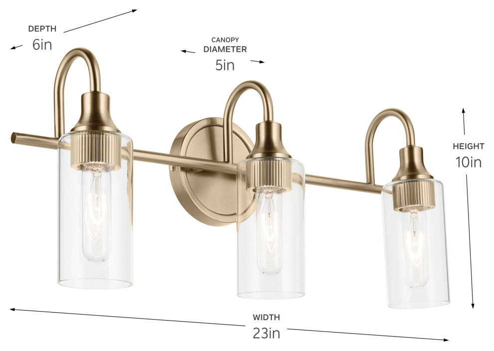 23" 3-Light Vanity Light With Clear Glass