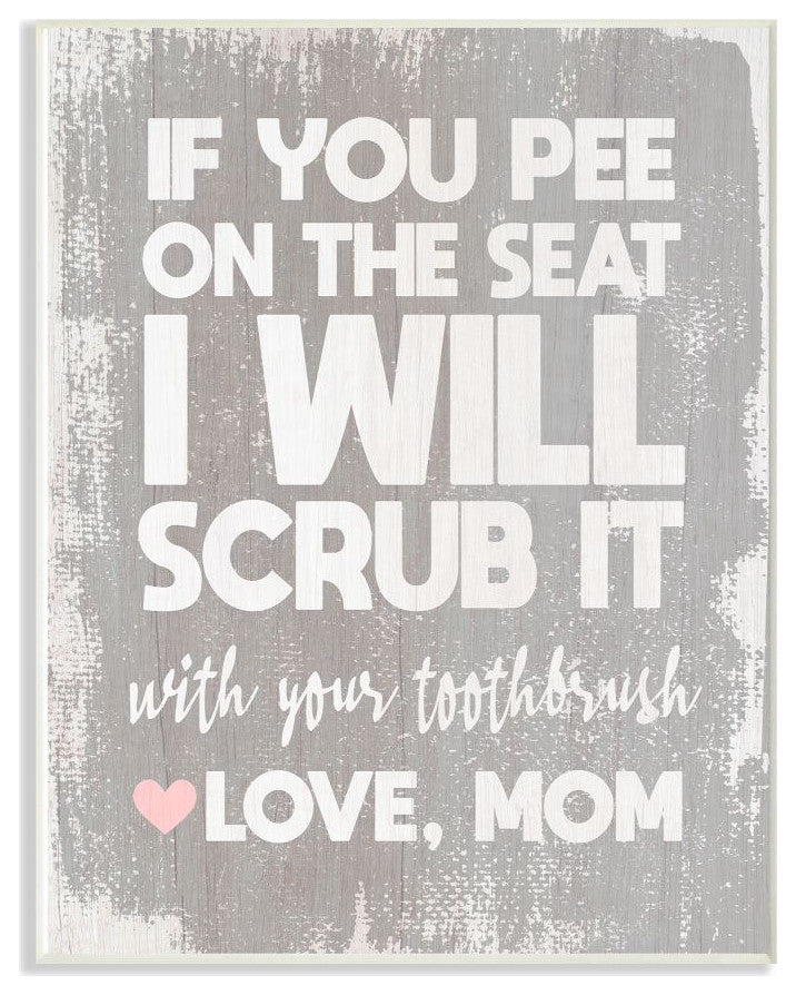 Pee On Seat Funny Word Bathroom Wood Grey Design, 10"x15"