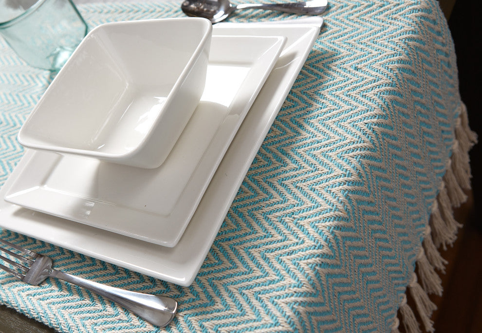 Aqua Handloom Chevron Table Runner 15x108