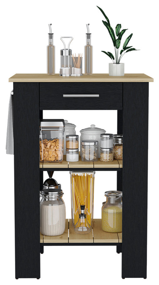 Kitchen Island 23 Inches Dozza, Kitchen, Black / Light Oak