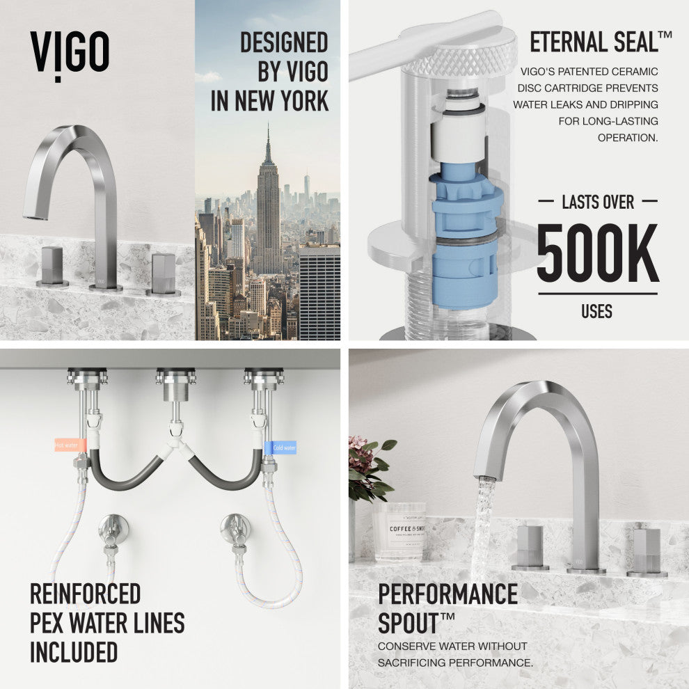 VIGO Hart 9" H 2-Handle Widespread Bathroom Faucet, Brushed Nickel