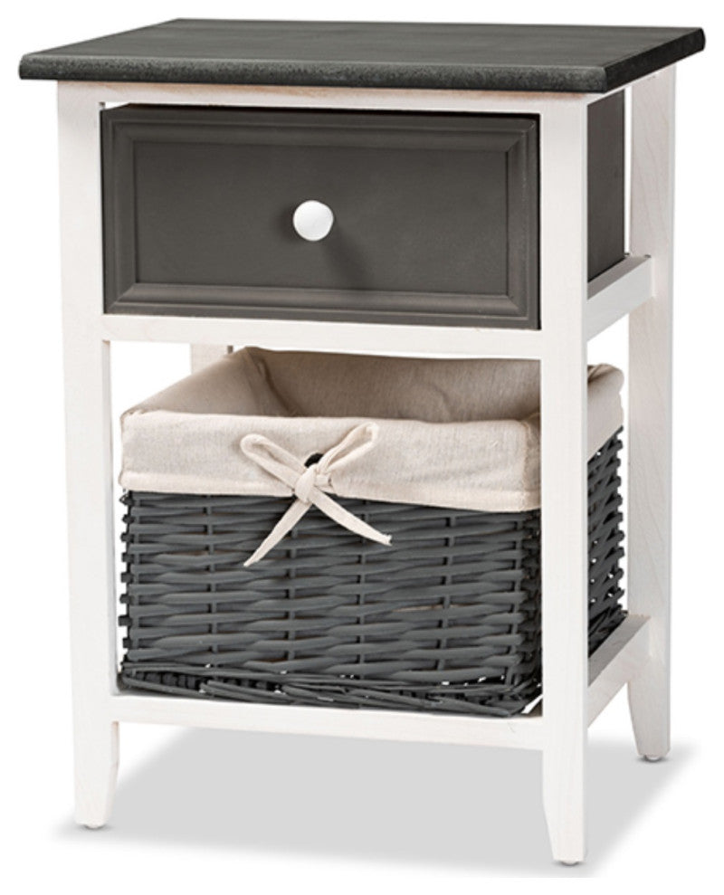 Two-Tone Dark Gray And White Finished Wood 1-Drawer Storage Unit With Basket