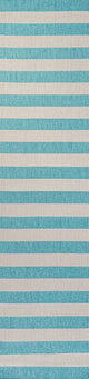 Negril Two-Tone Wide Stripe Indoor/Outdoor Area Rug, Aqua/Cream, 2x8