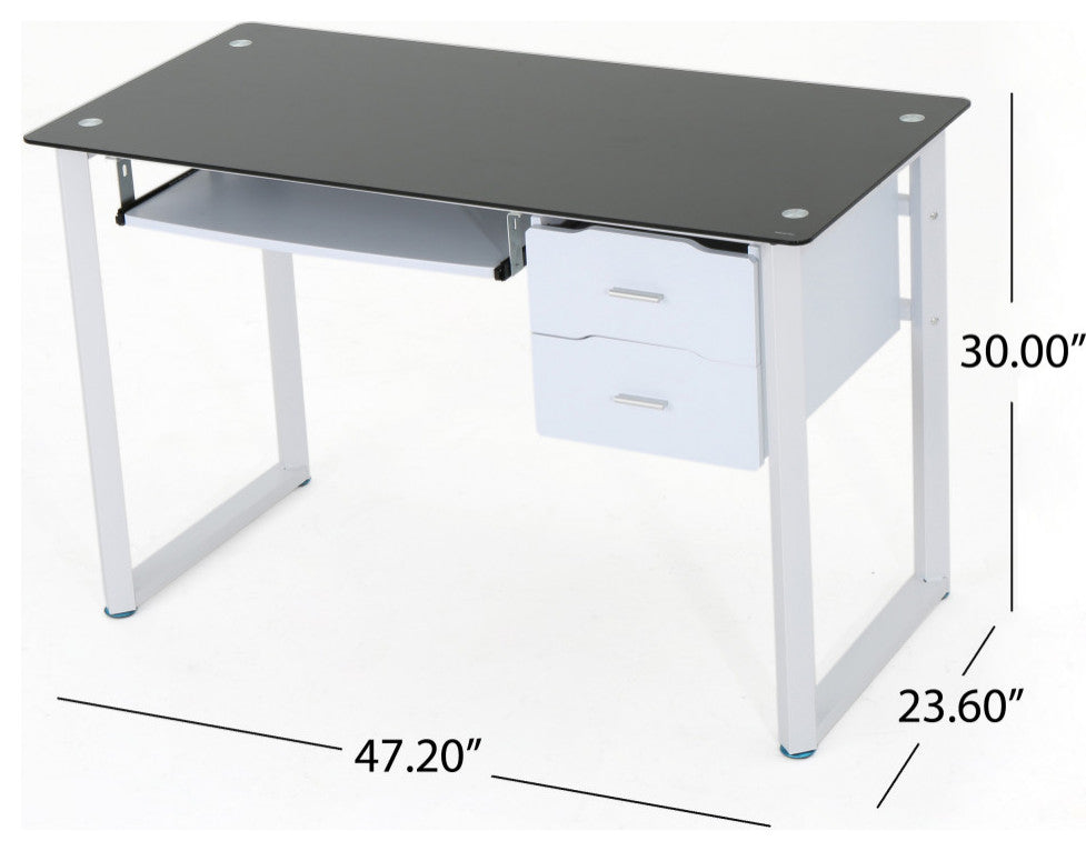GDF Studio Rivendell Black Tempered Glass Computer Desk